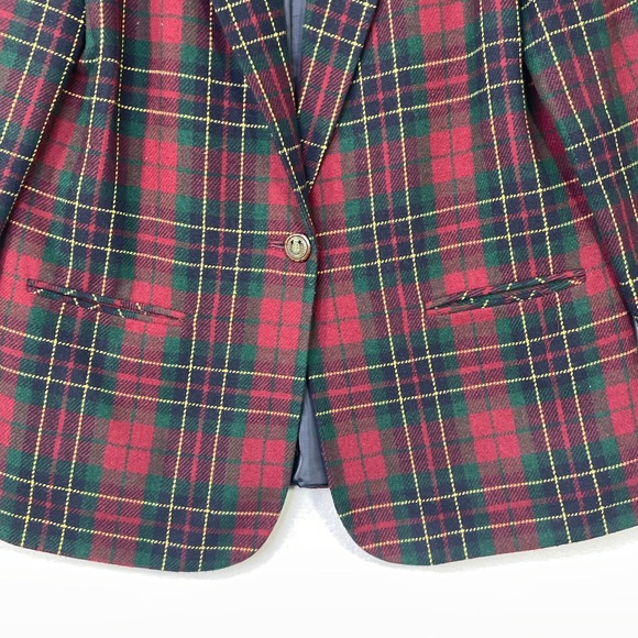 Sag Harbor Womens Red Green Plaid Wool Blend Blazer Jacket Size 12 Style 3629 - Picture 4 of 11